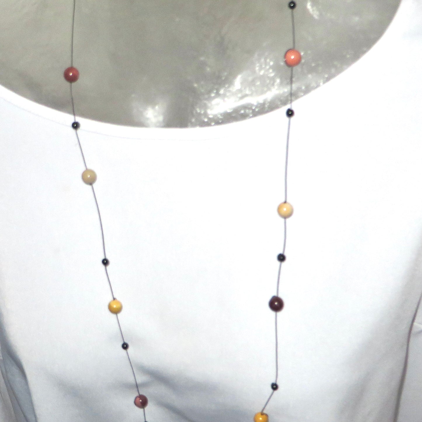 Peaceful Confidence Natural Mookaite & Black Agate Crystal Necklace 52"