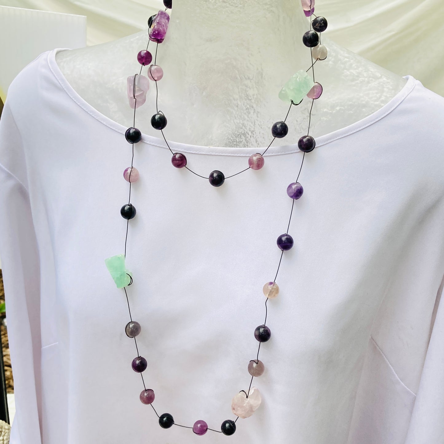 Trusting Peace Necklace - Raw fluorite crystal nuggets and 10mm beads
