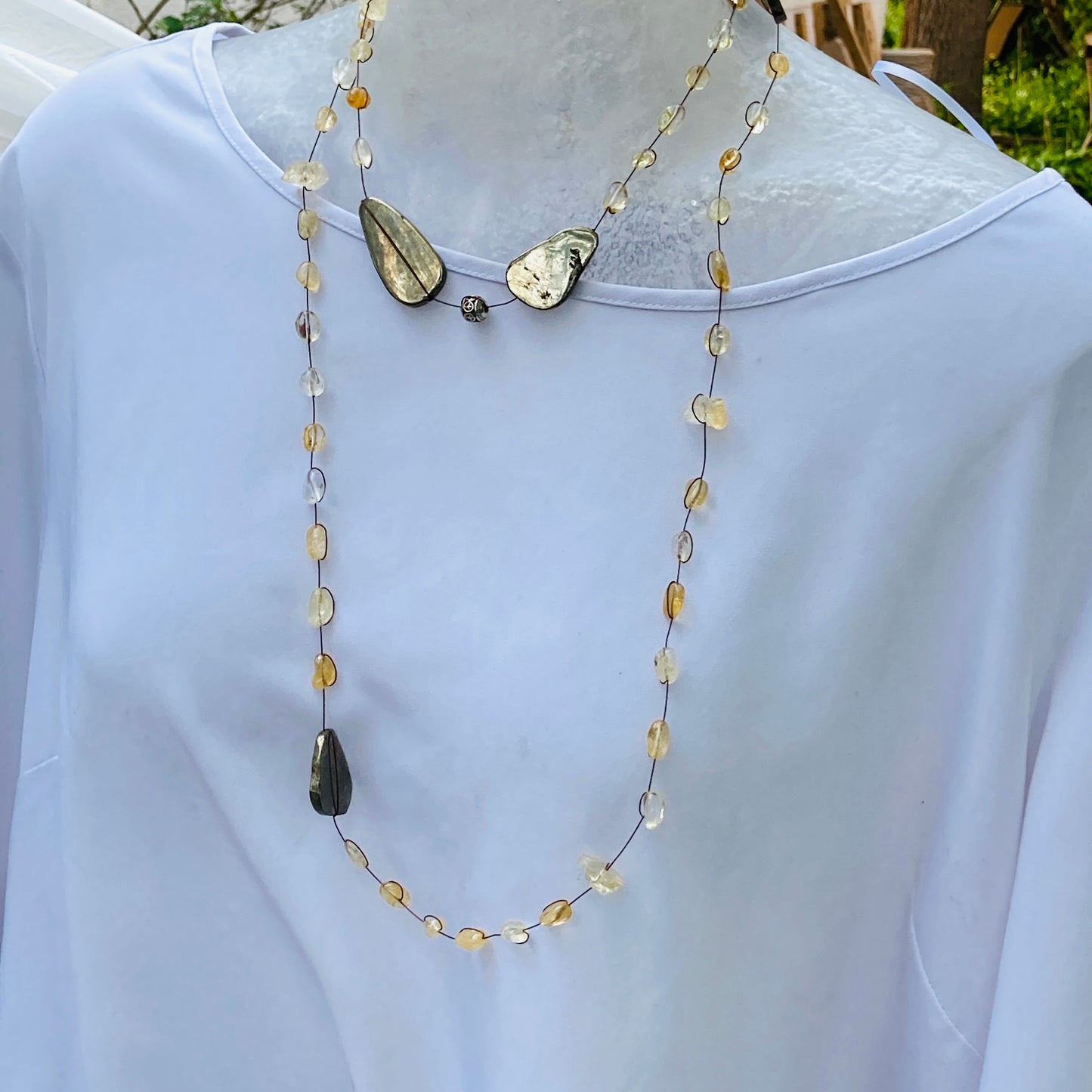 Insightful harmony Natural Crystal Necklace-Pyrite 20-30mm & Citrine 8-10mm
