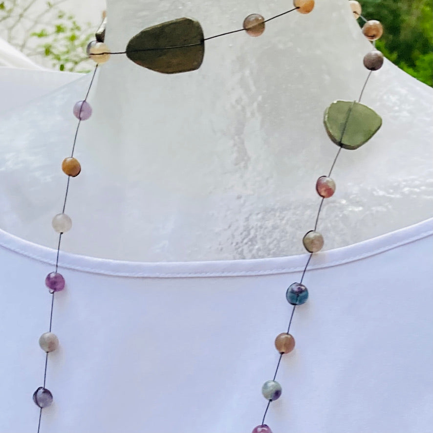 Revealing the Facade Necklace Peacemaker - flourite 6mm beads & pyrite slab necklace