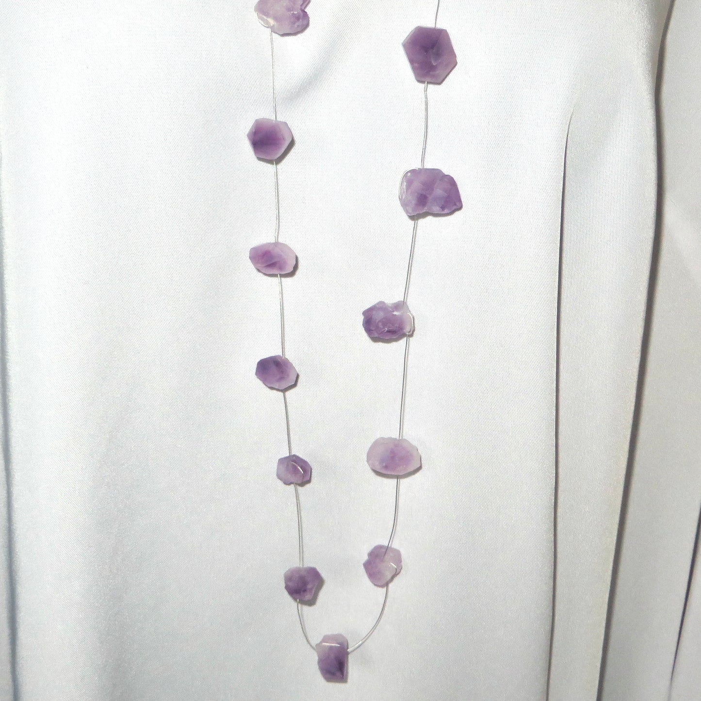 Peace Necklace 46 inches - Light Amethyst Natural Raw Crystal Points 15-30mm