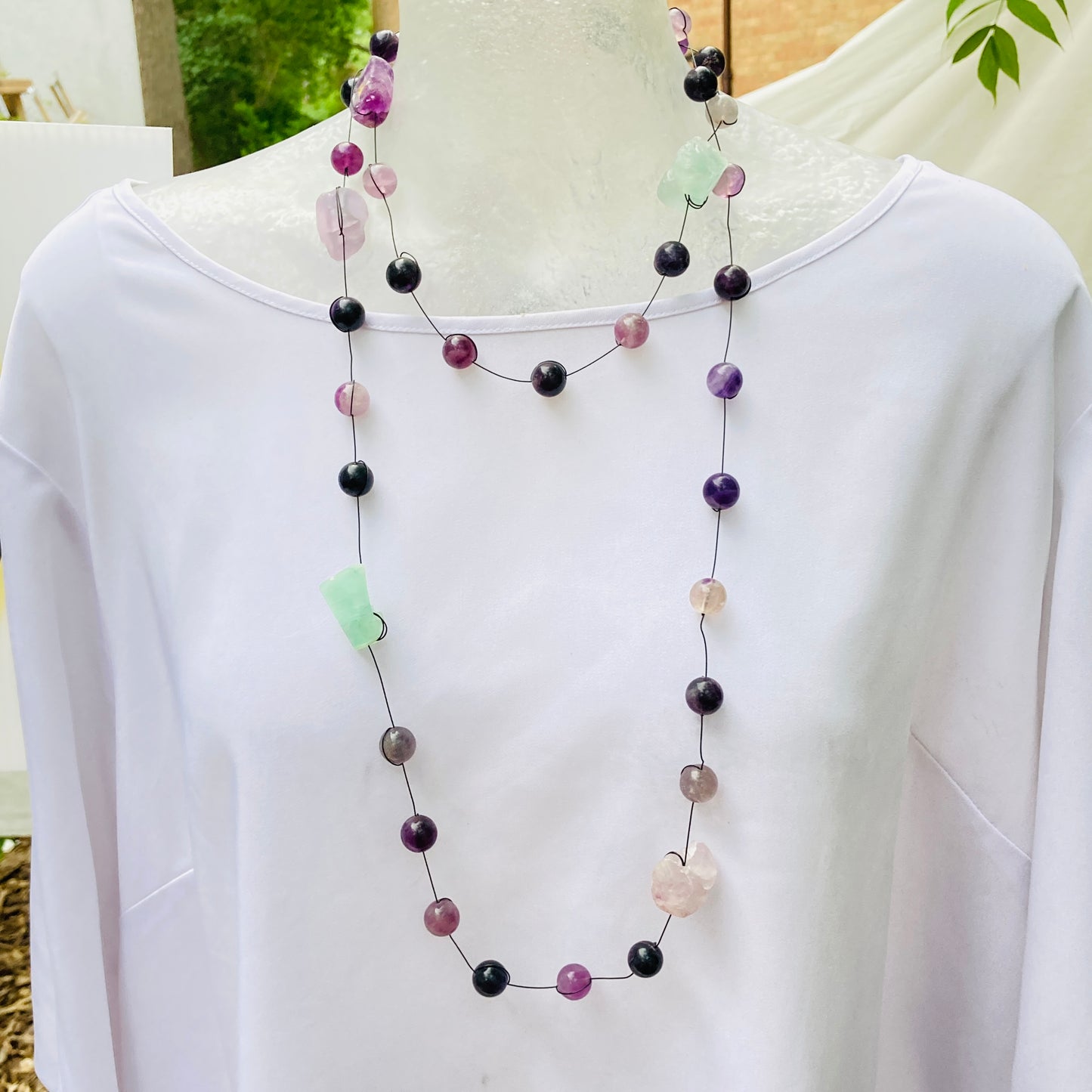 Trusting Peace Necklace - Raw fluorite crystal nuggets and 10mm beads