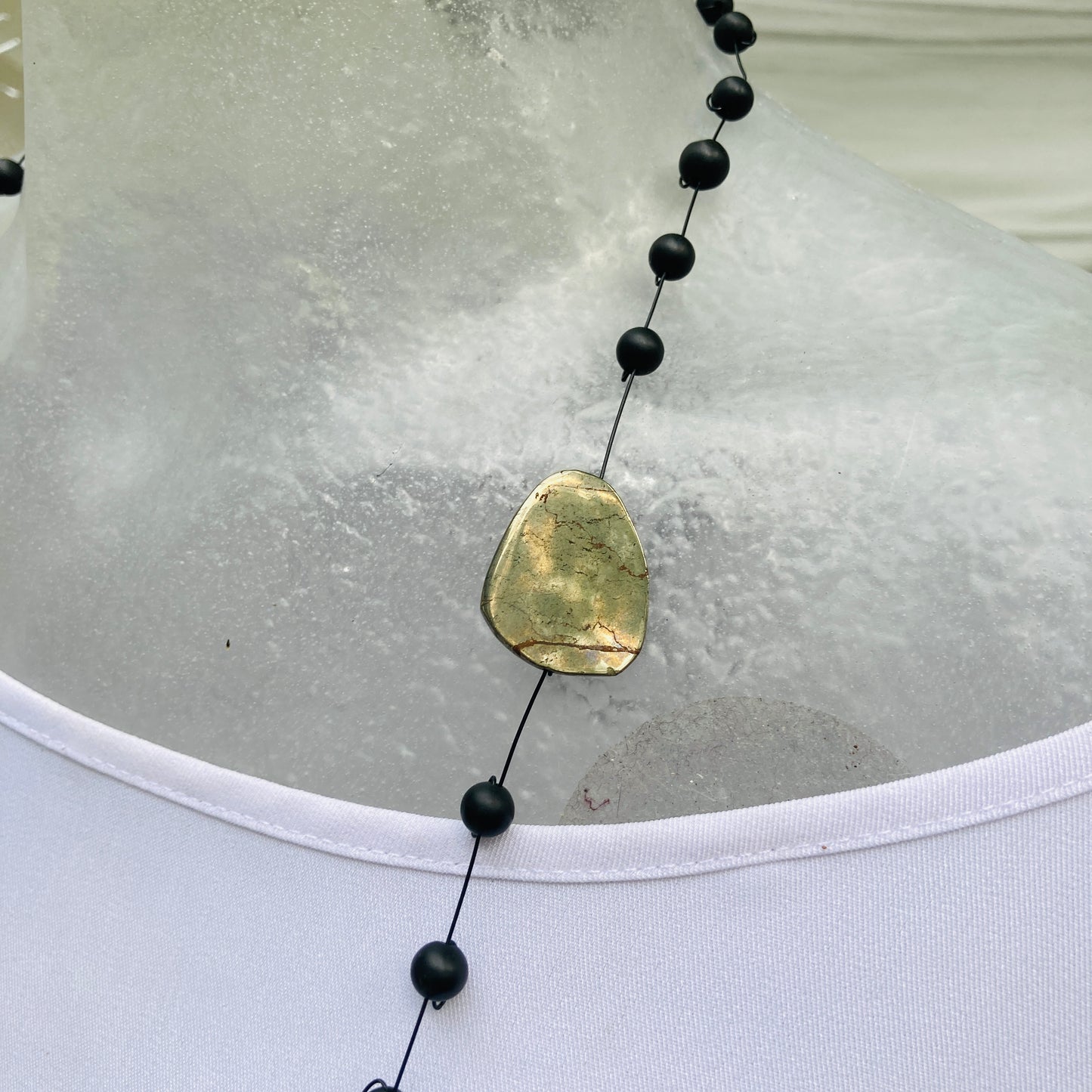 Serene energy necklace -  Pyrite Slabs 30-40mm and Bian Stone - 6mm 2 x 369