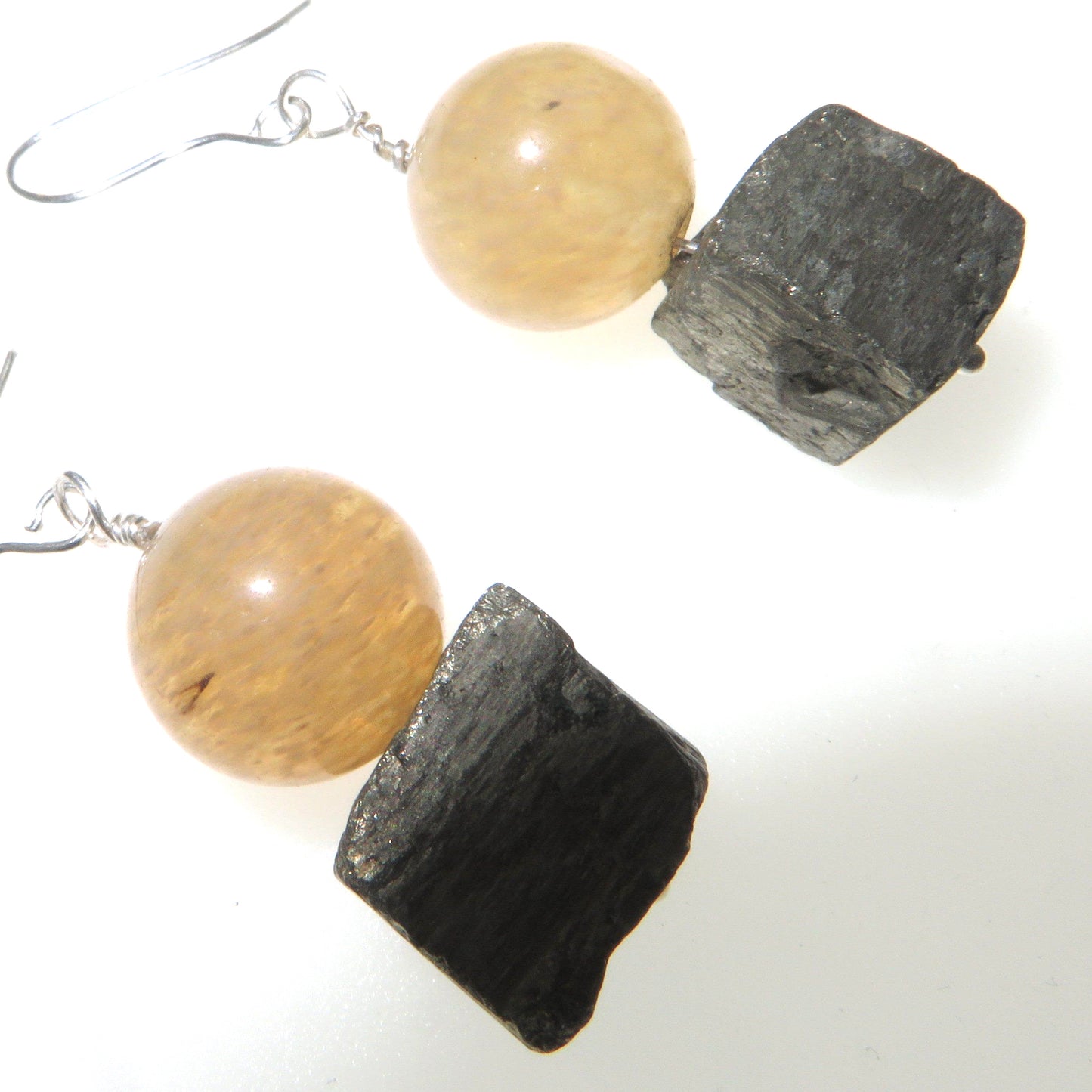 Sharing Natural Crystal Earrings - Citrine & Pyrite 8mm beads & Pyrite 8mm cubes