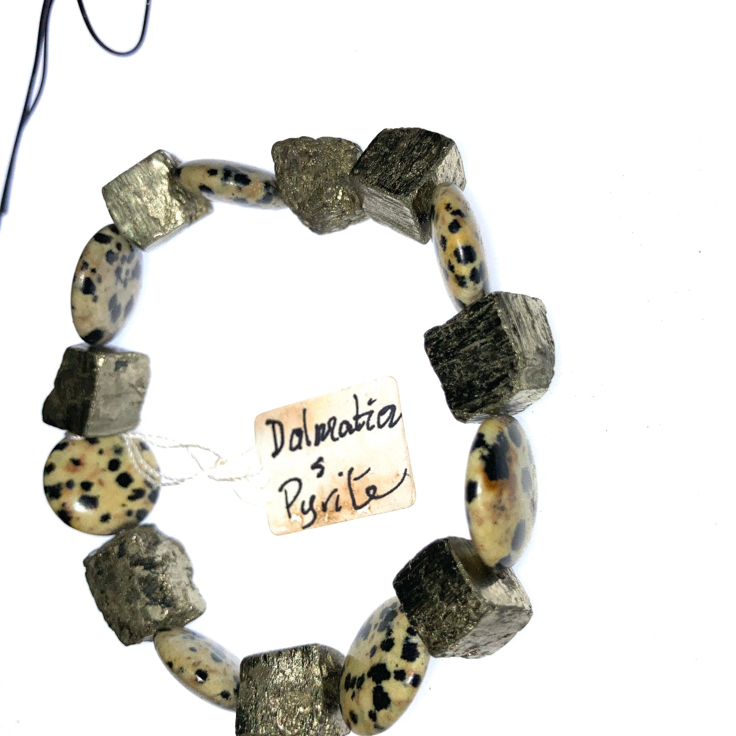 Generous ideas Bracelet - Dalmatian 12mm Disc & Pyrite Cube