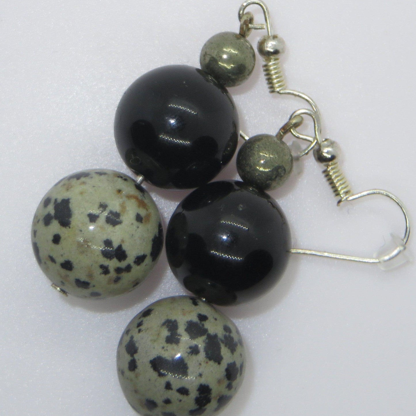 Earrings of Gold Obsidian, pyrite and dalmation stone
