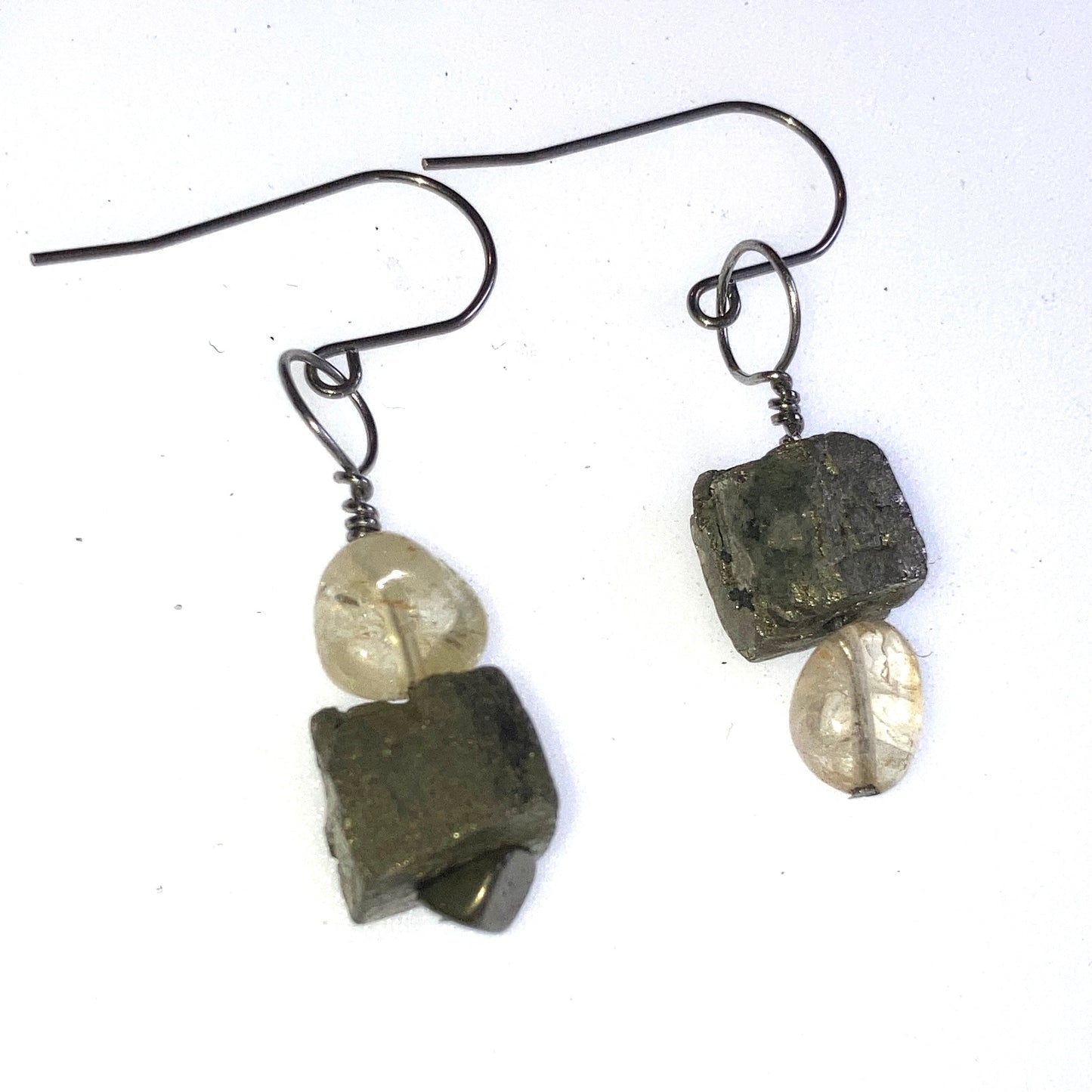Confidence earrings - Pyrite Slab 20-40mm, Surgical Steel Closed hooks