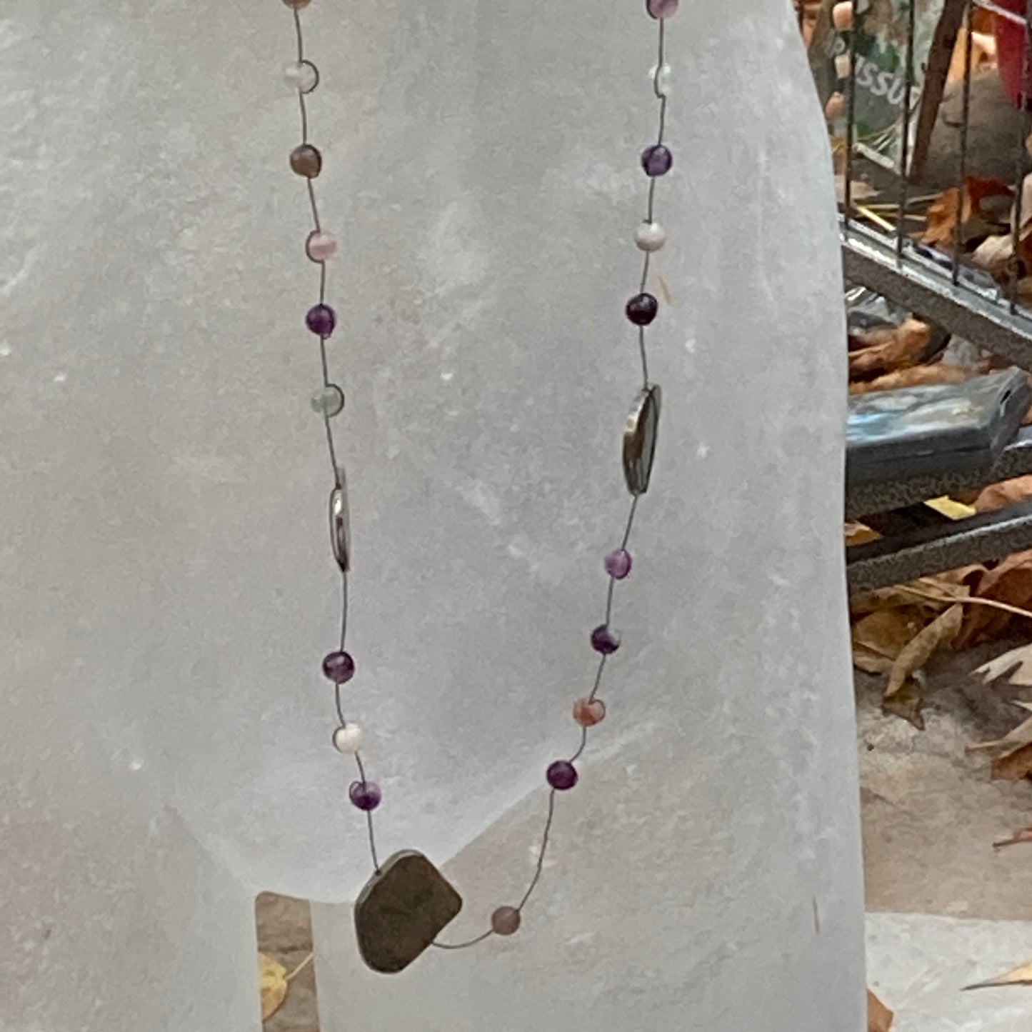 Flourite 6mm beads & pyrite slab necklace - I can see clearly now Necklace 3x 369