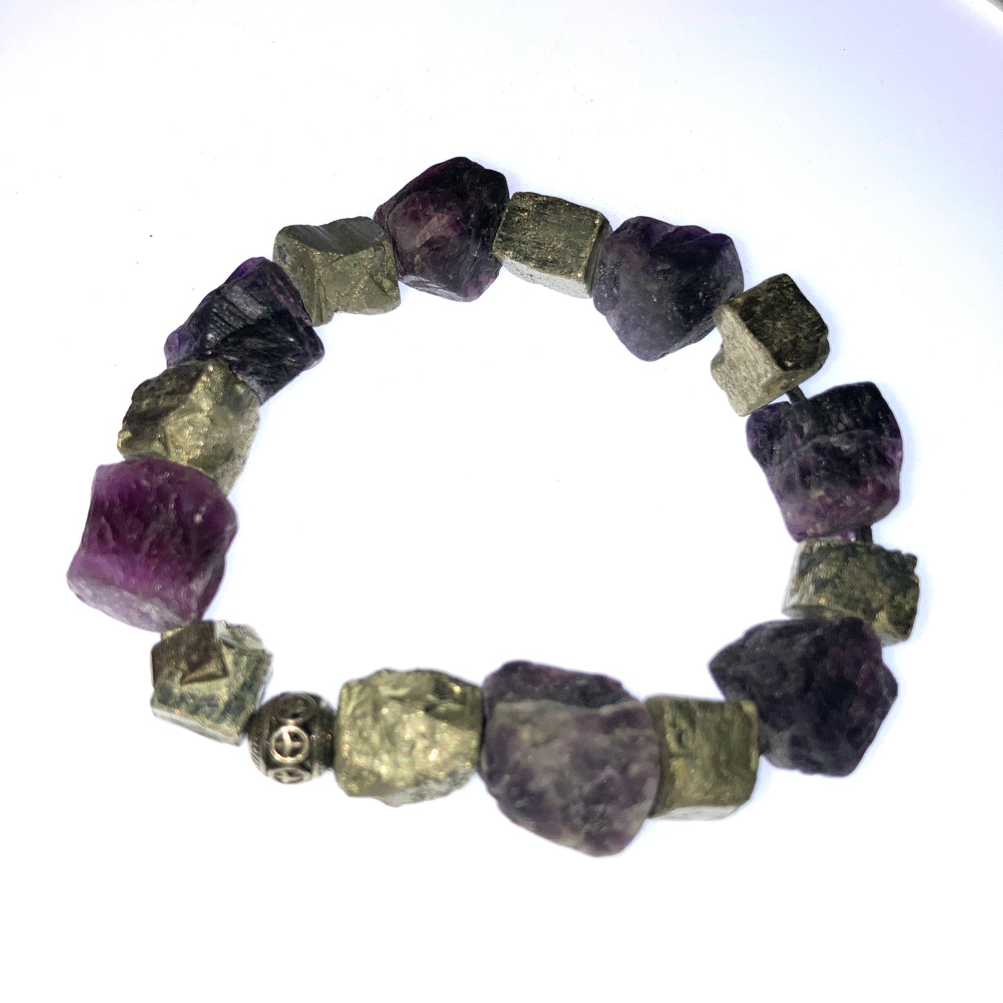 Brain Boost Flourite Bracelet Peacemaker - Purple Flourite12-20mm & Pyrite 10mm