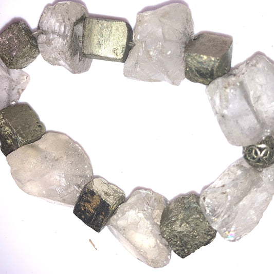 Amplified Power Bracelet - Pyrite Slabs 30-40mm, 16mm nuggets, 4mm beads
